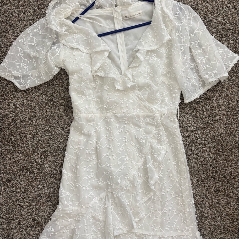 White Embroidered Ruffle Mini Dress - Zara